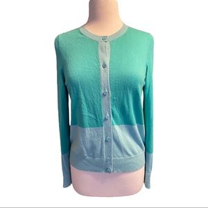 Ann Taylor Loft Colorblock Thin Cardigan Sweater Women Size Medium Aqua Blue